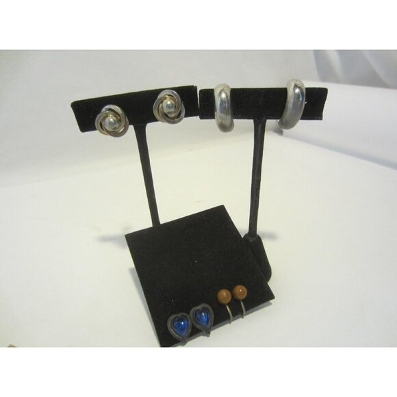 Blue heart silver screwback earrings knots curves & amber stone 4 pair VINTAGE - Picture 1 of 9